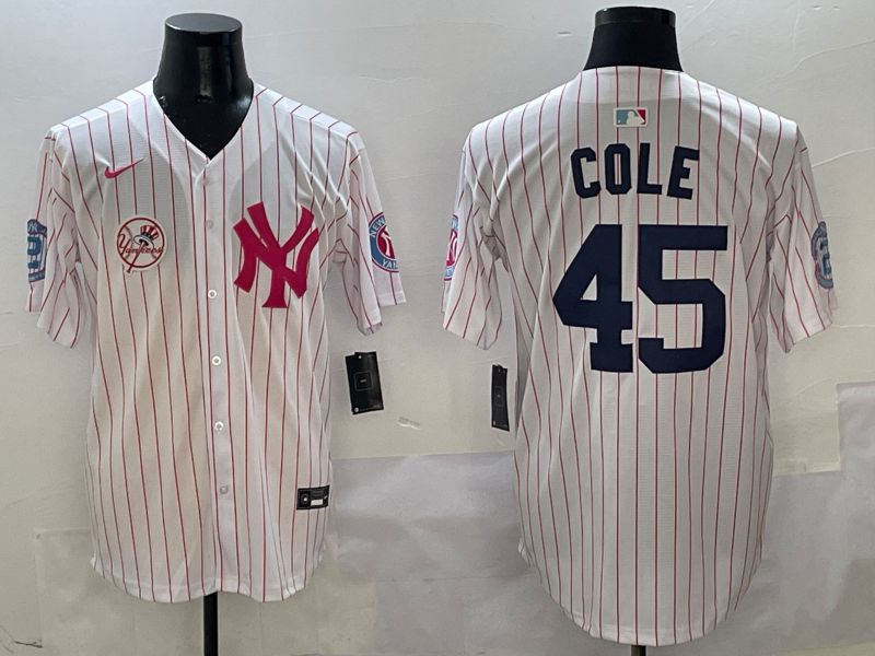 Men New York Yankees 45 Cole White Stripe Jointly Name Nike 2025 MLB Jersey style 7